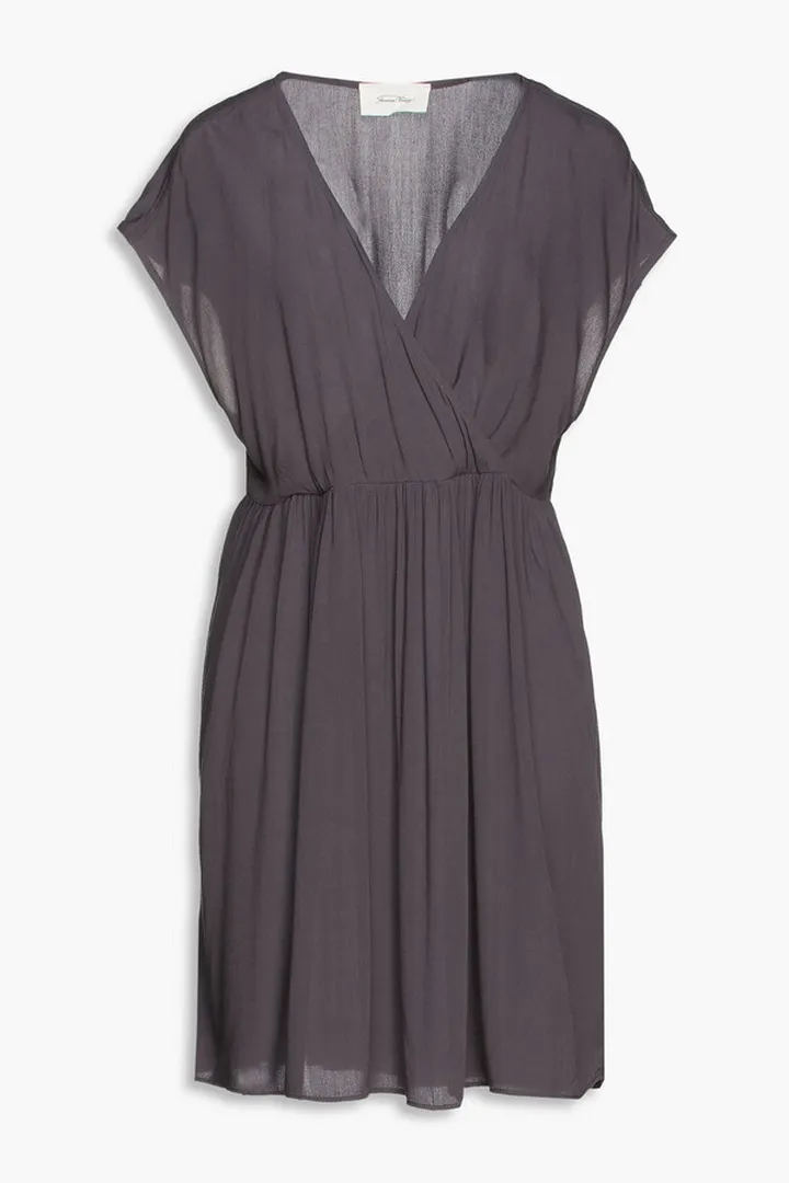 Wrap-effect twill mini dress