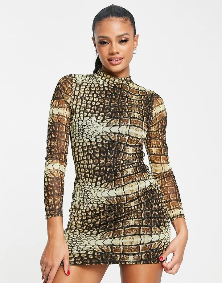 I Saw It First backless mini dress in mesh snake print