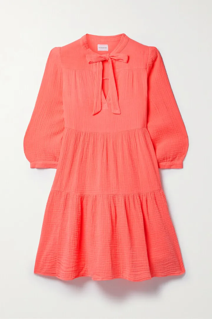Honorine - Giselle Ruffled Tiered Cotton-seersucker Mini Dress - Orange