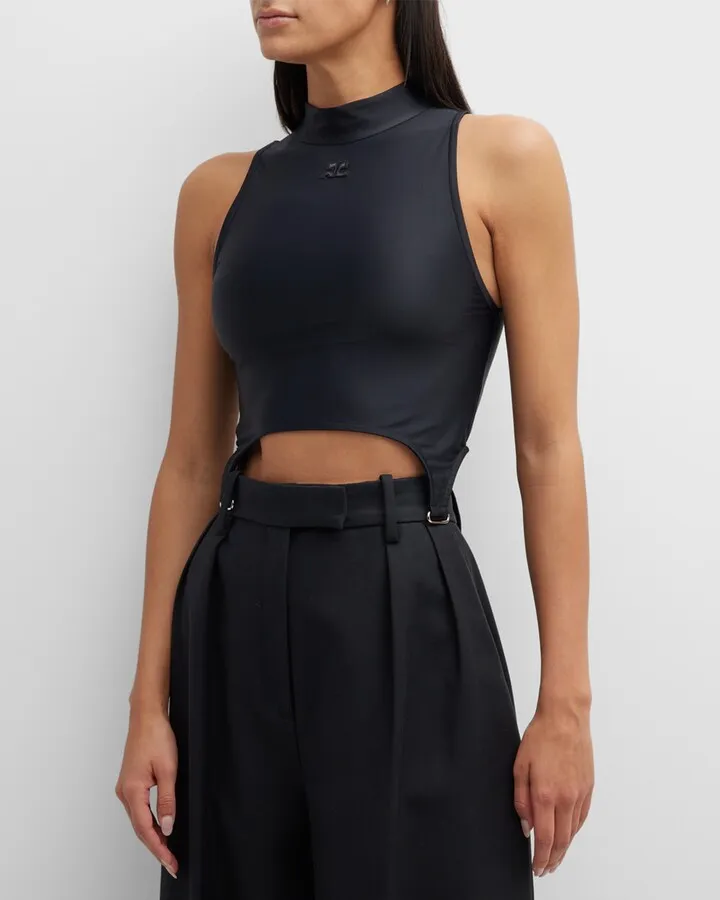 Mock-Neck Tech Jersey Suspenders Tank Top