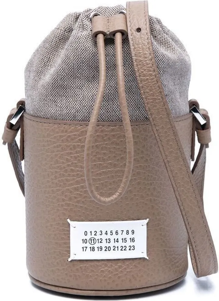 Brown 5AC Logo Patch Leather Bucket Bag