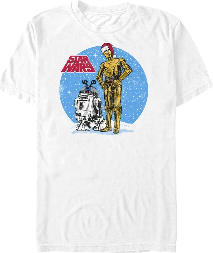 Men's Star Wars C-3PO and R2-D2 Snowscape T-Shirt - White - 3X Large