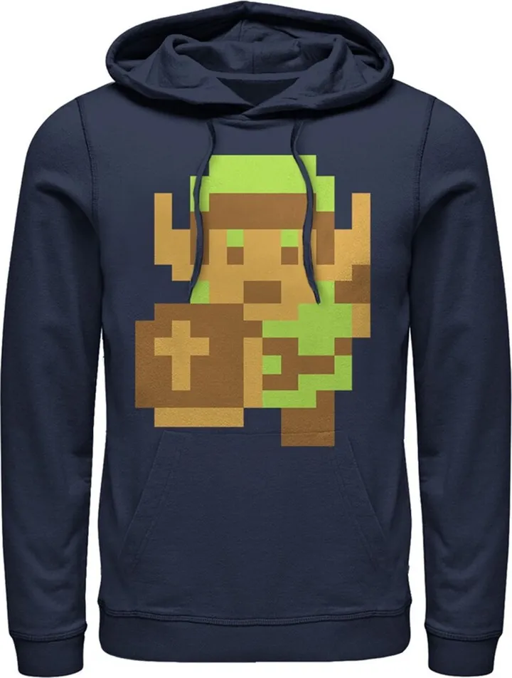 Men's Nintendo Legend of Zelda Pixel Link Pull Over Hoodie - Navy Blue - Large