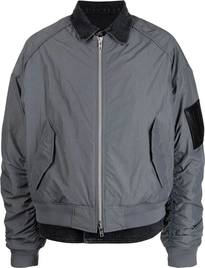 Denim-Patchwork Bomber Jacket