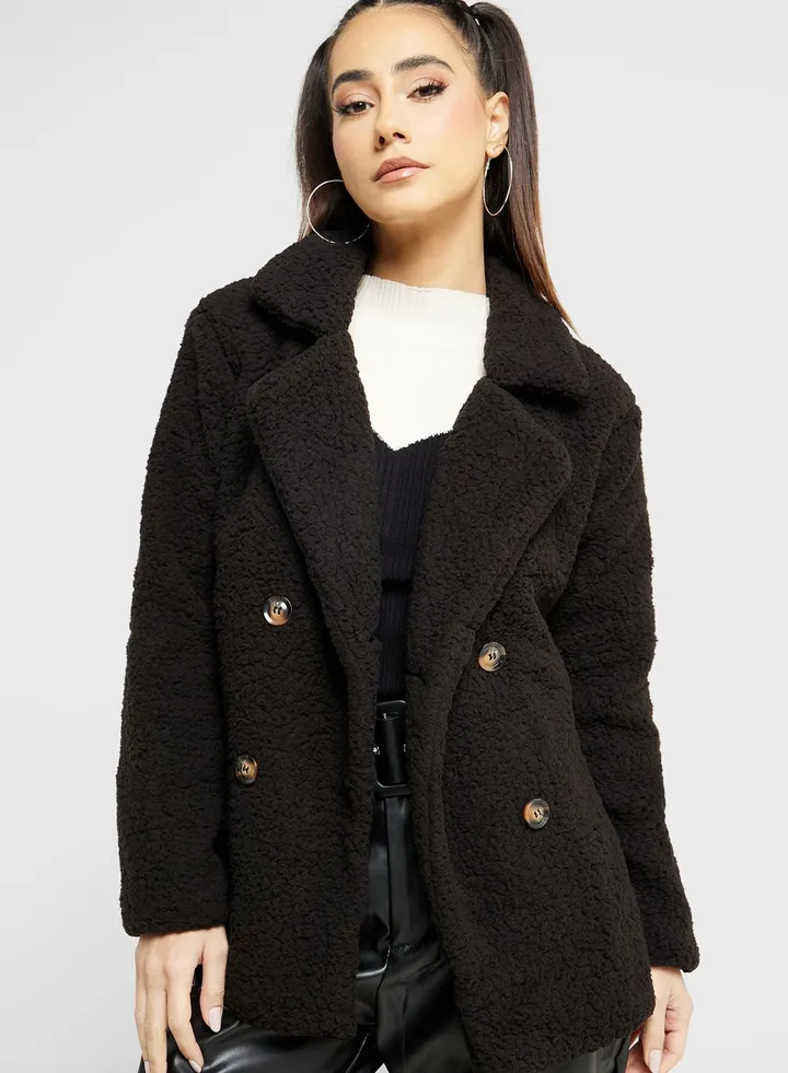 Lapel Faux Shearling Coat