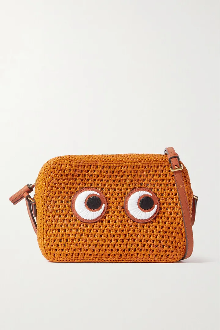 Anya Hindmarch - Eyes Leather-trimmed Raffia Shoulder Bag - Orange