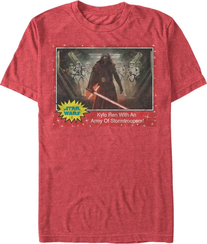 Men's Star Wars The Force Awakens Kylo Ren Stormtroopers Trading Card T-Shirt - Red Heather - Small