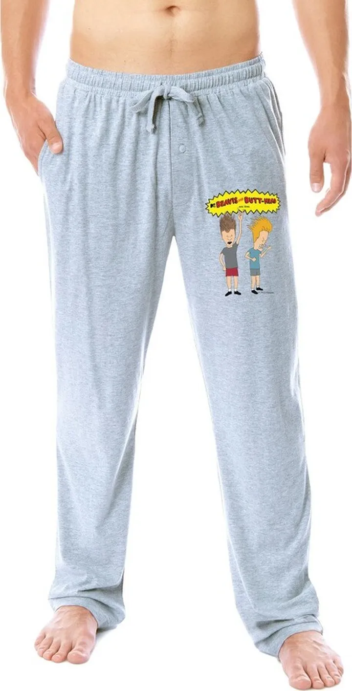 MTV Mens' Beavis and Butt-Head Characters Logo TV Show Sleep Pajama Pants (XL) Grey