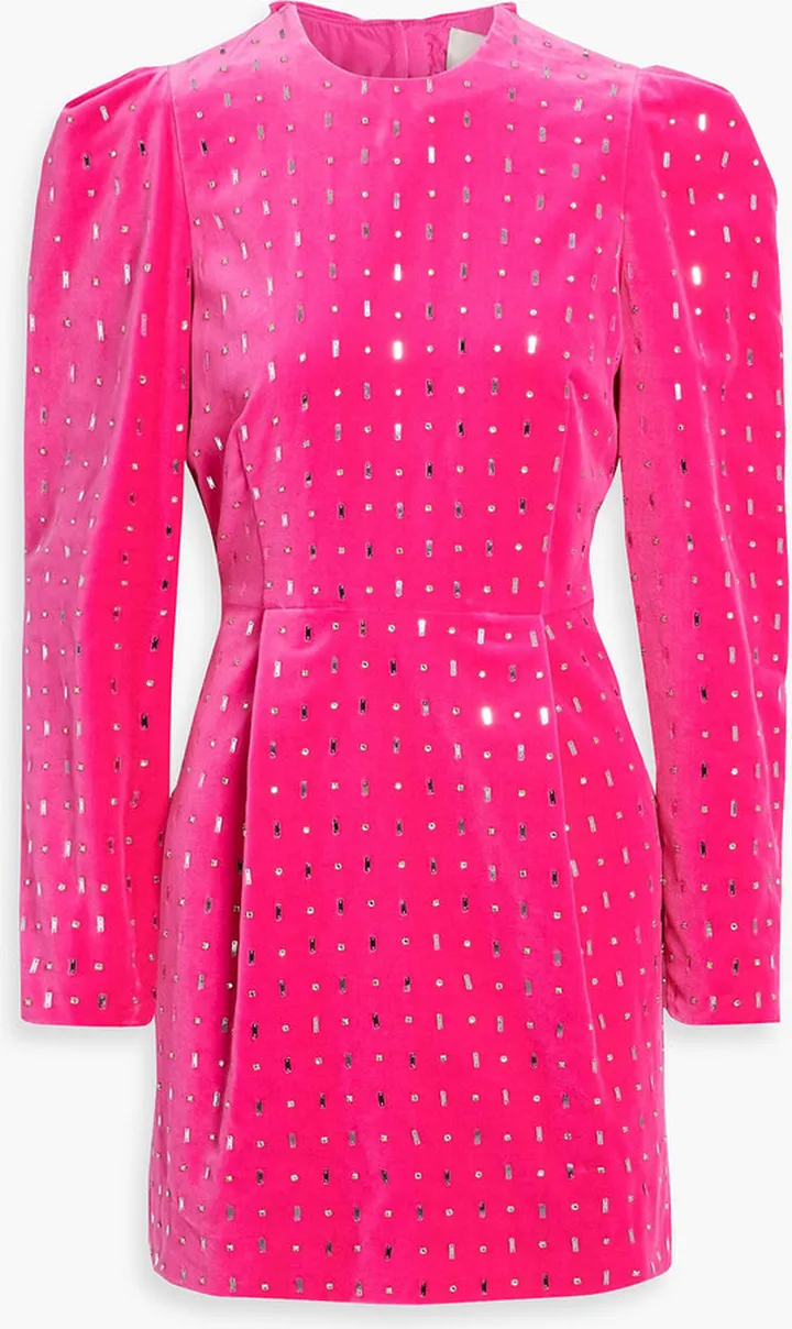 Embellished cutout cotton-velvet mini dress