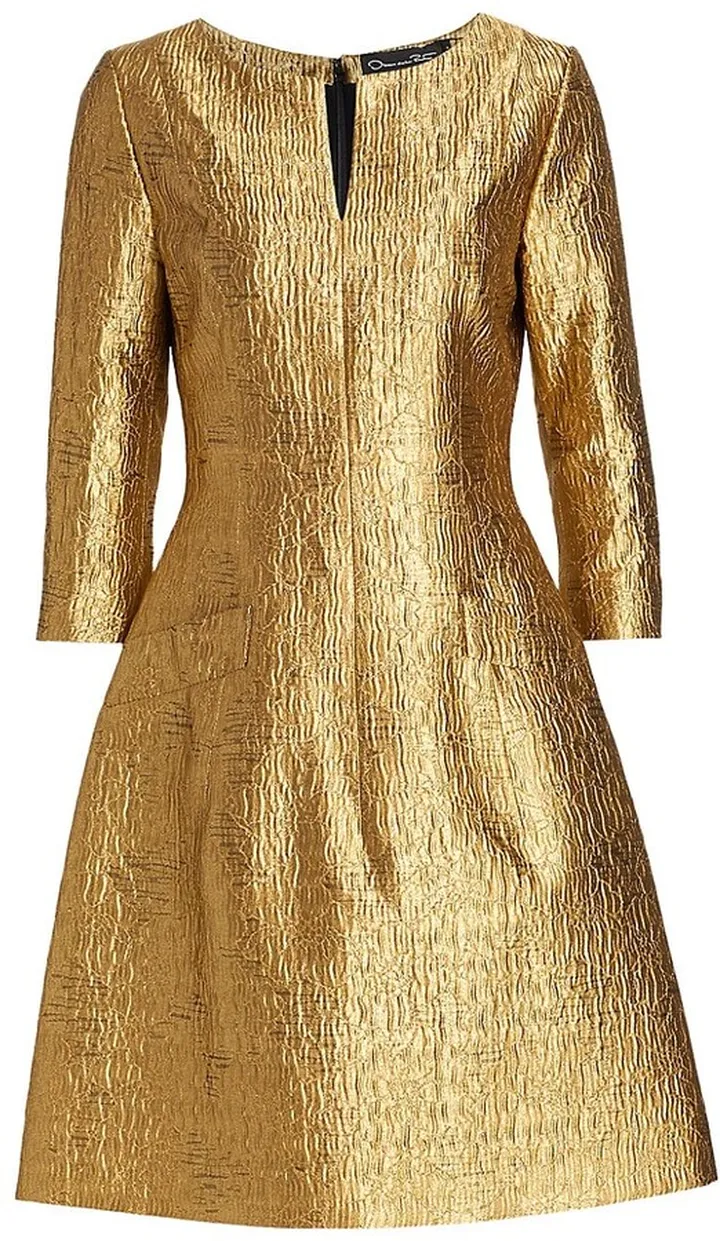 Metallic Split-Neck A-Line Cocktail Dress