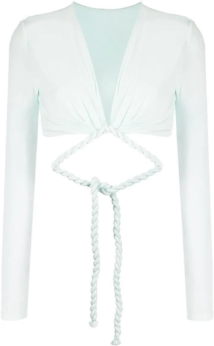 Tie-Fastening Long-Sleeve Top