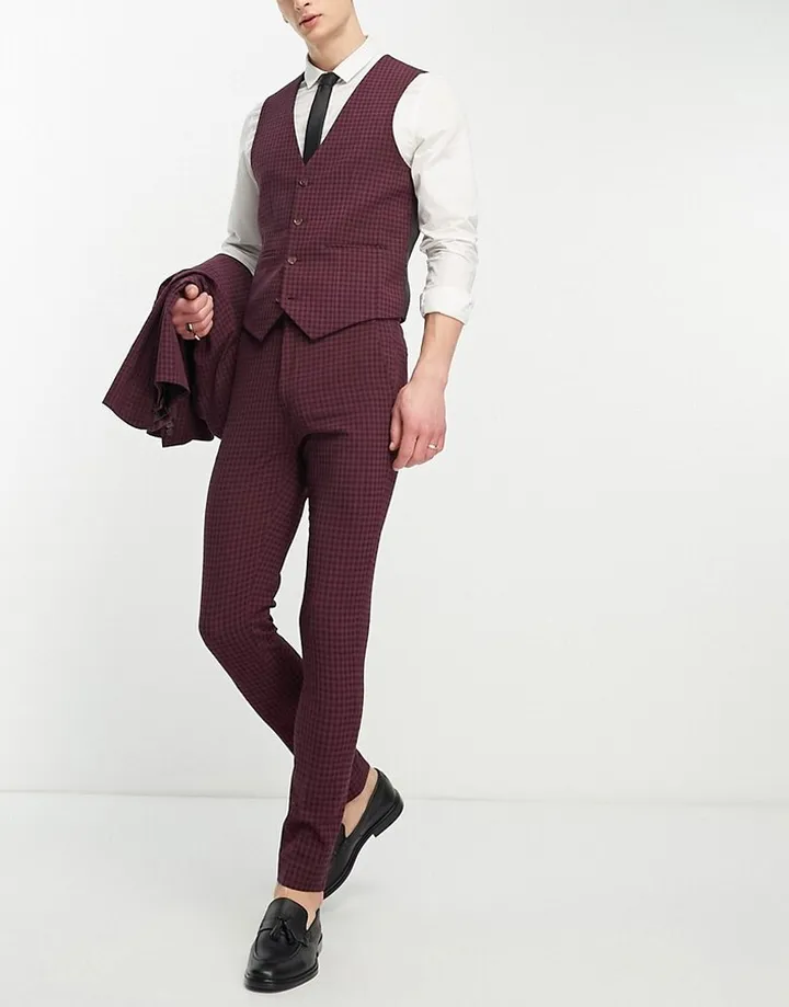 ASOS DESIGN skinny suit pants in burgundy gingham