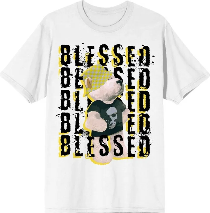 Teddy Drip Repeatedly Blessed Men’s White Short Sleeve Crew Neck Tee-3XL