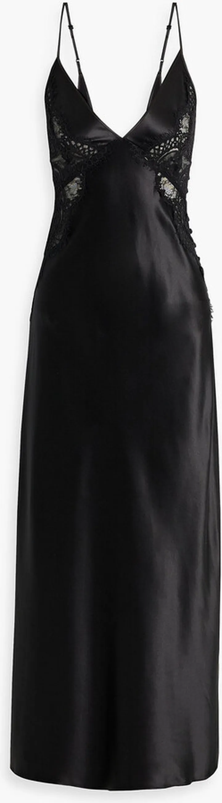 Corded lace-paneled silk-satin maxi slip dress