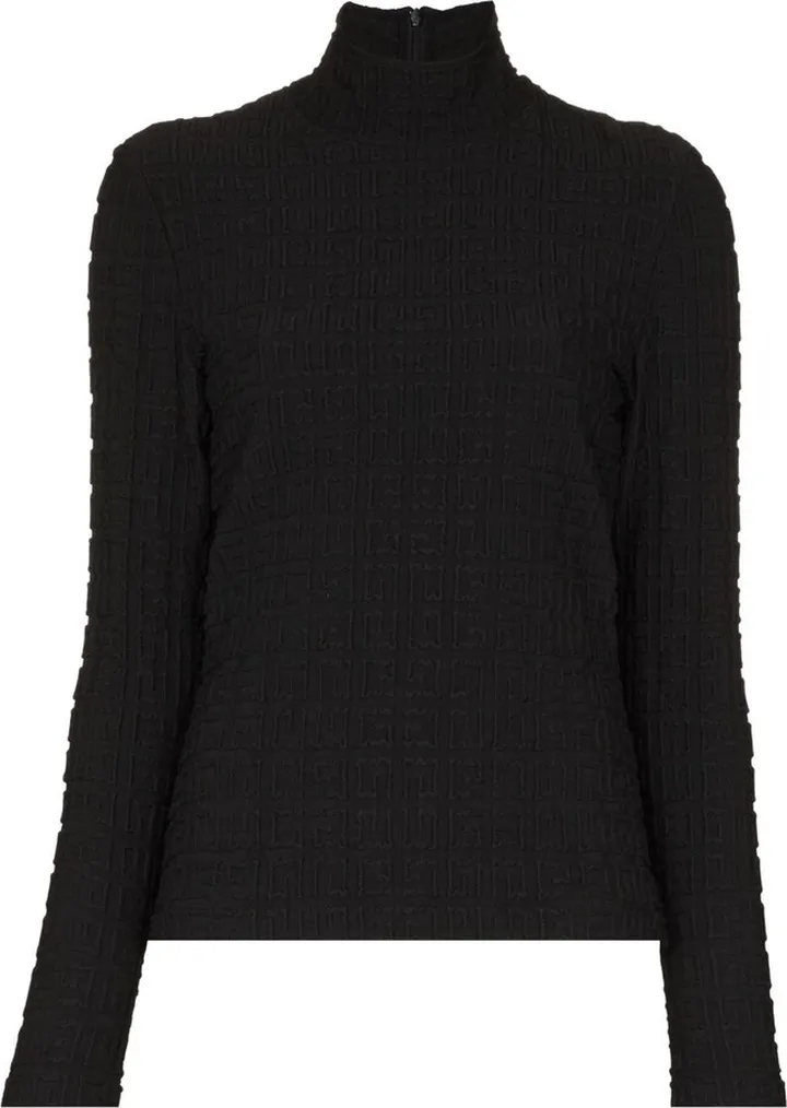 Black 4G Embroidered Turtleneck Top