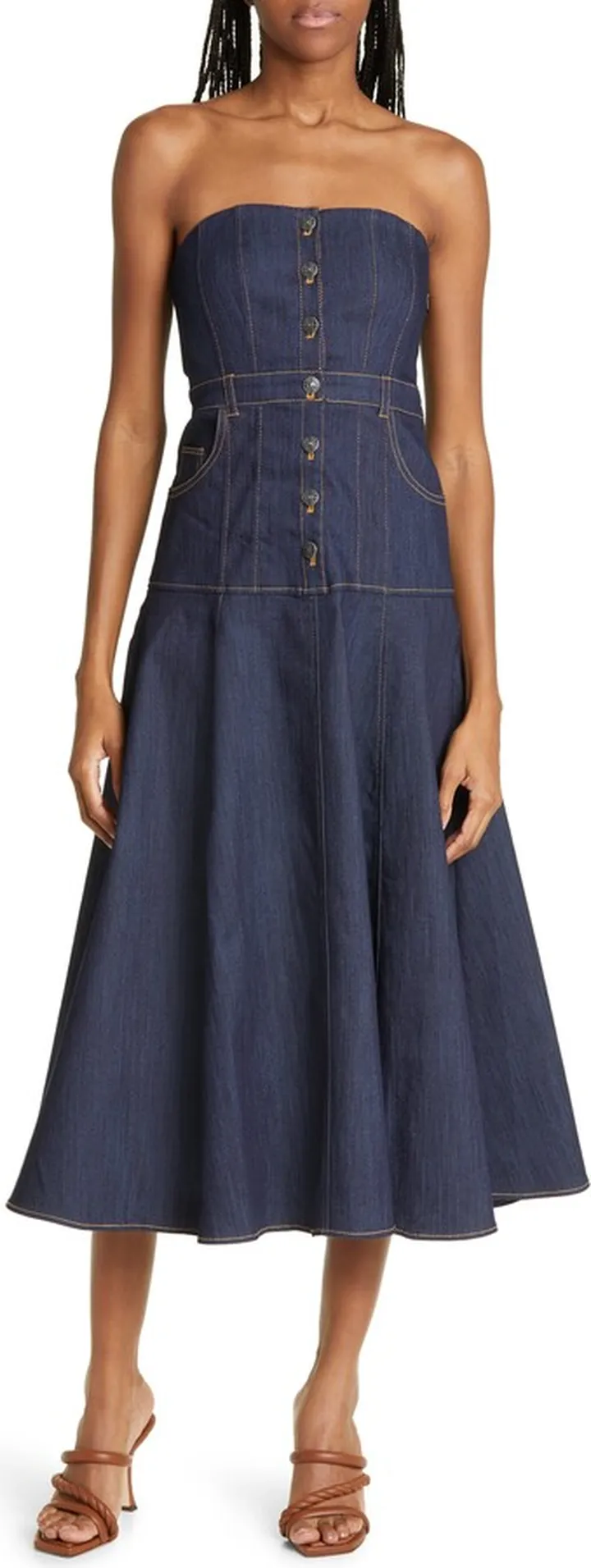Veena Strapless Denim Midi Dress
