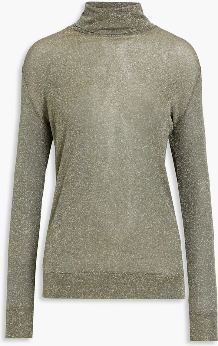 Metallic stretch-knit turtleneck sweater