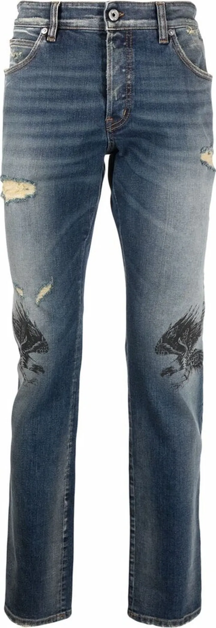 Distressed-Finish Straight-Leg Jeans