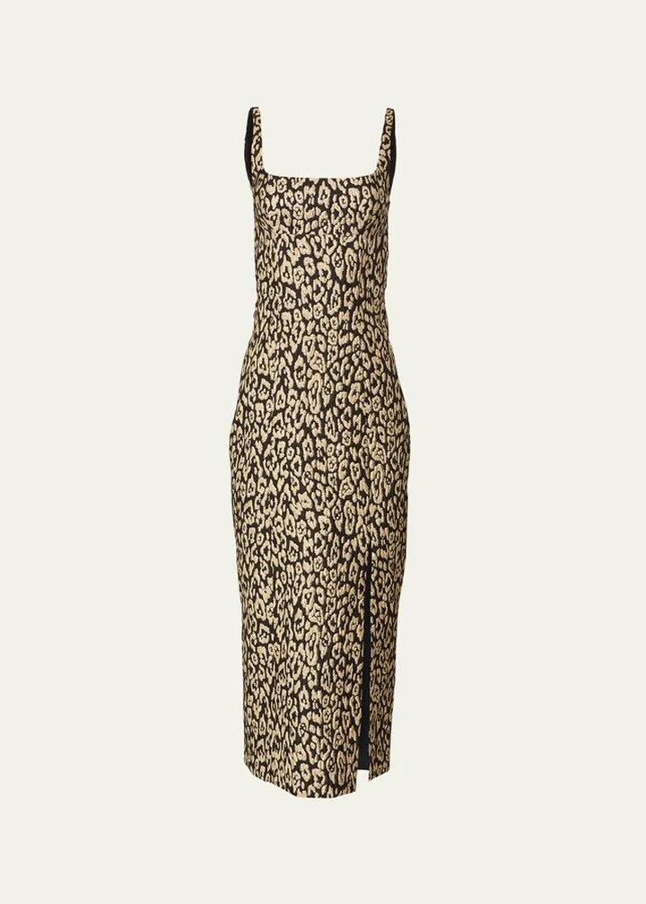 Leopard Jacquard Column Midi Dress