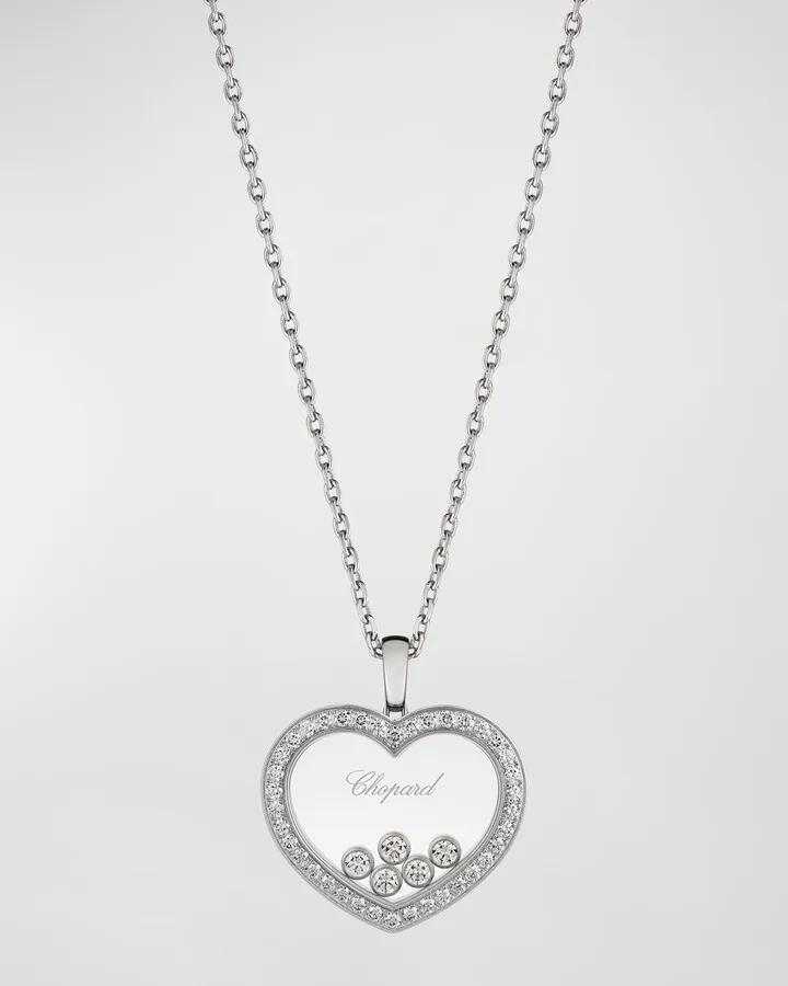 18K White Gold Happy Diamonds Hearts Pendant Necklace