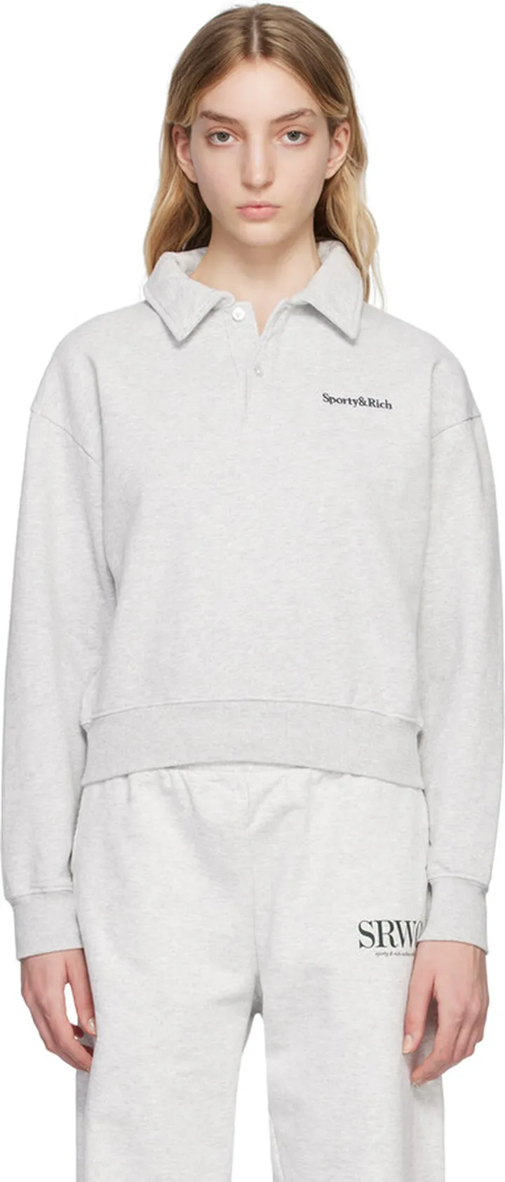 Sporty & Rich Gray Health Long Sleeve Polo