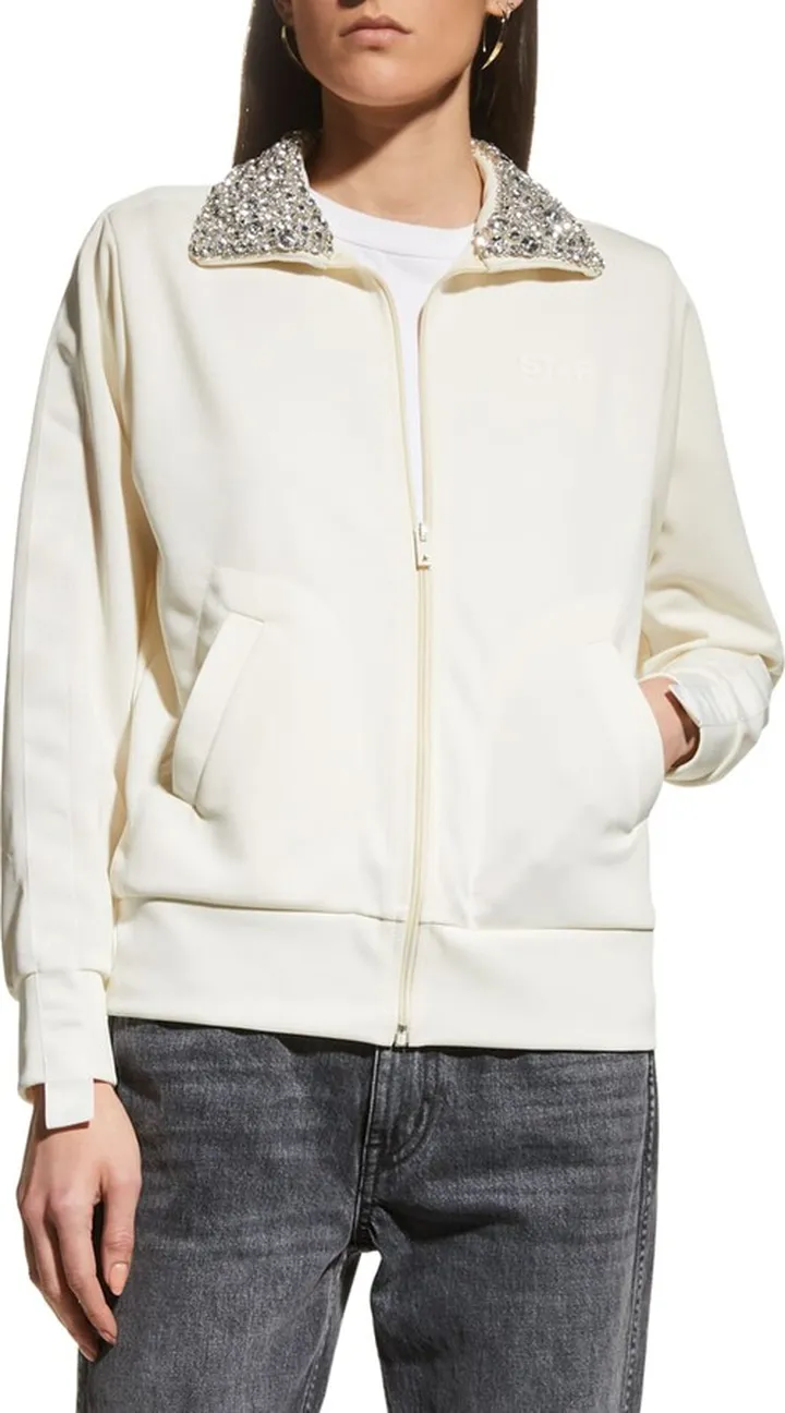 Denise Star Zip-Front Crystal Collared Jacket