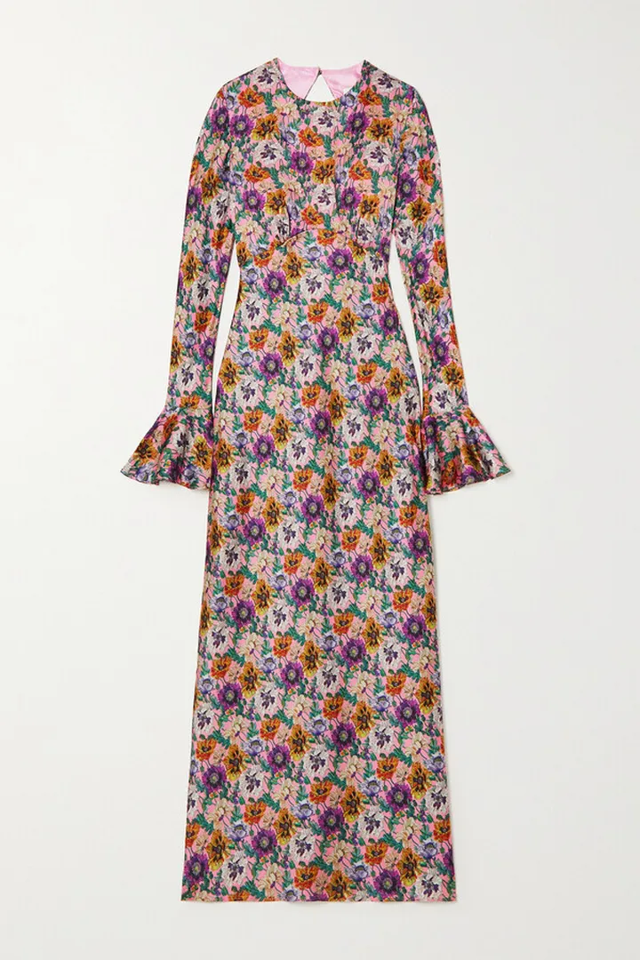 Les Rêveries - Open-back Floral-print Satin Midi Dress - Pink
