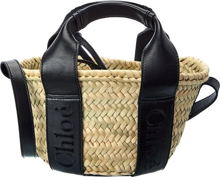 Chloé Sense Small Raffia & Leather Basket Tote
