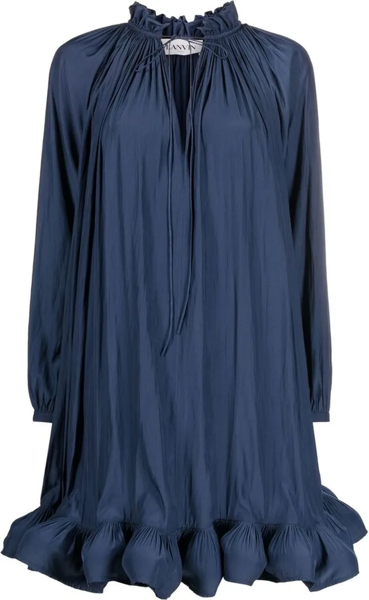 Micro-Pleat Ruffled Shift Dress