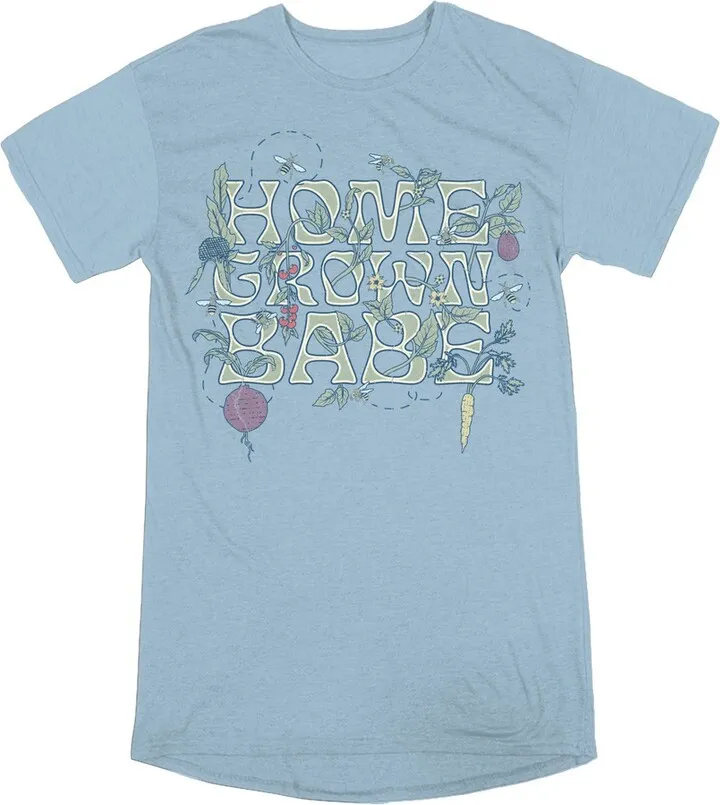 Home Grown Babe Crew Neck Short Sleeve Light Blue Women’s Night Shirt-Large