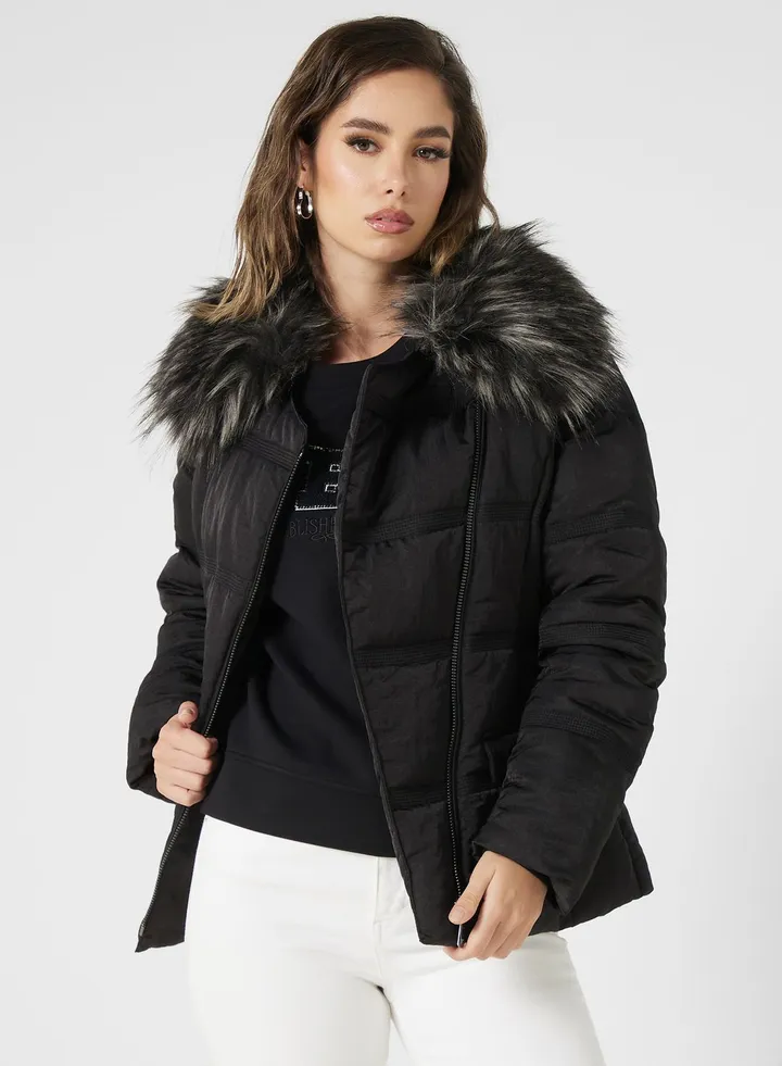 Belted Fut Detail Jacket