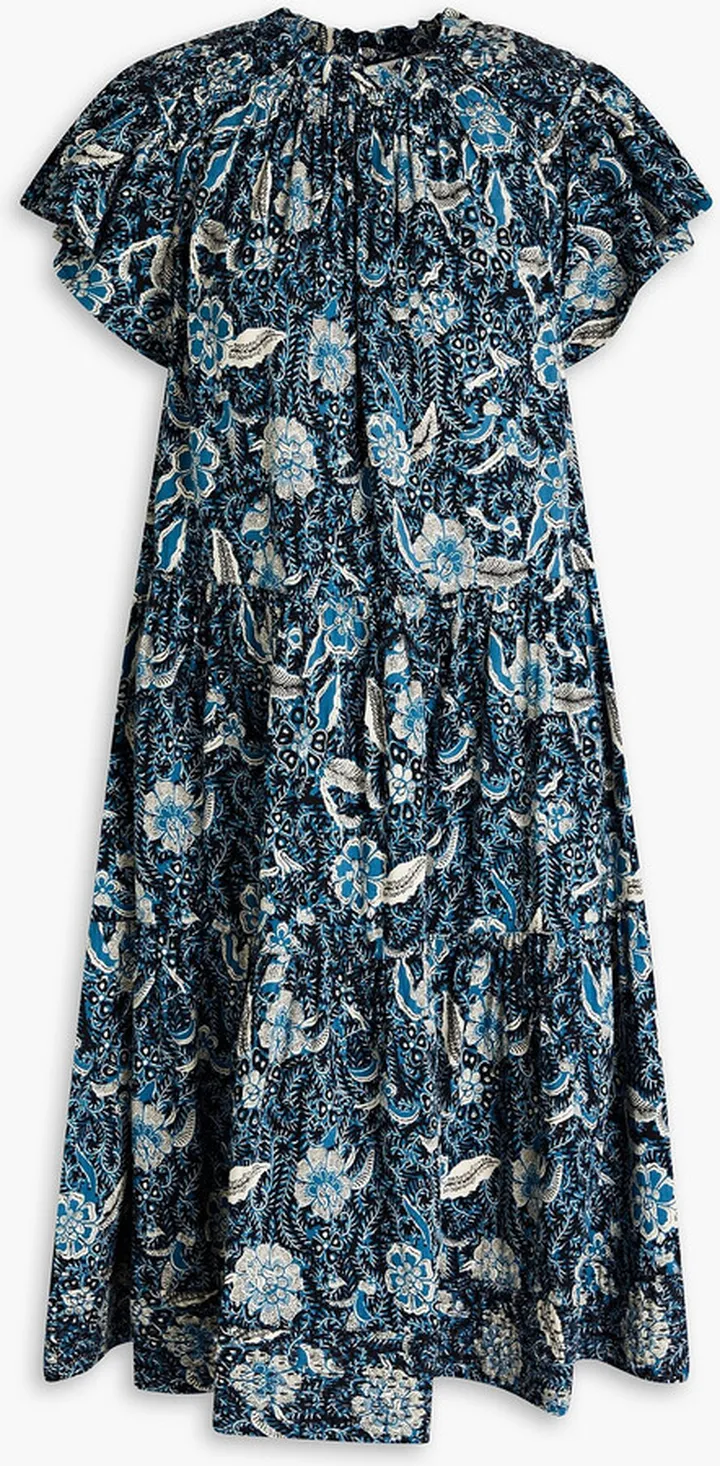 Kasim gathered floral-print cotton-blend dress