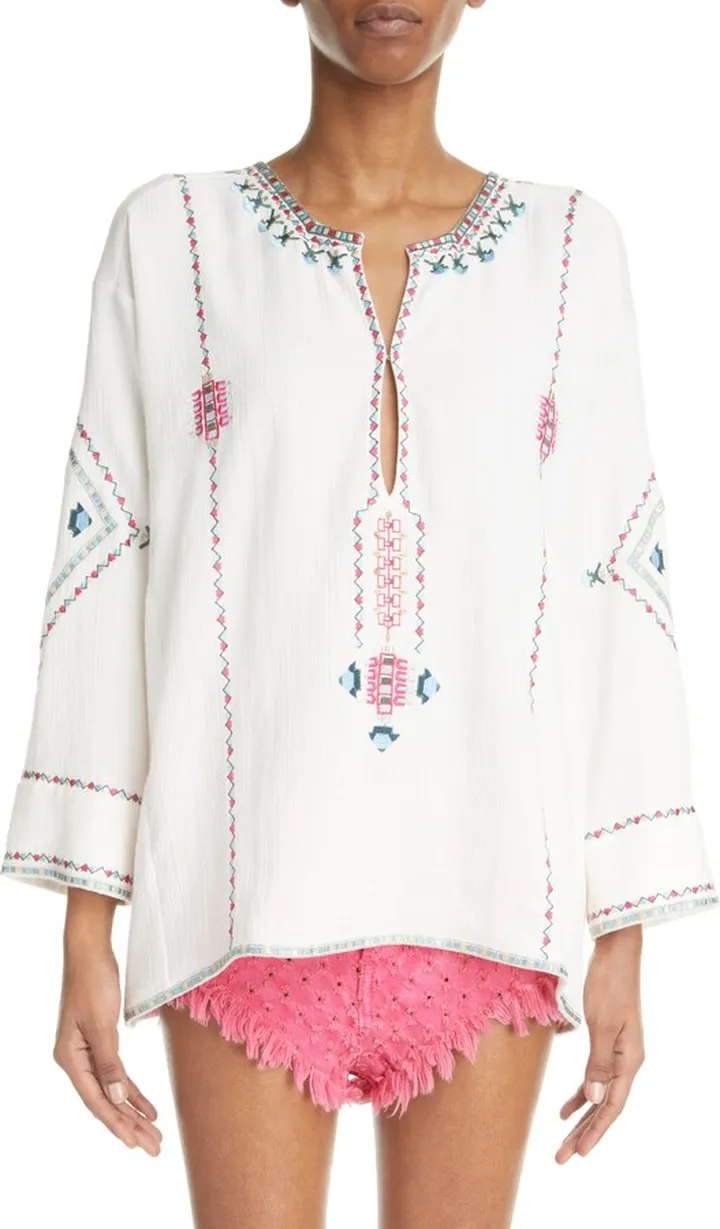 Clarisa Embroidered Cotton Tunic Top