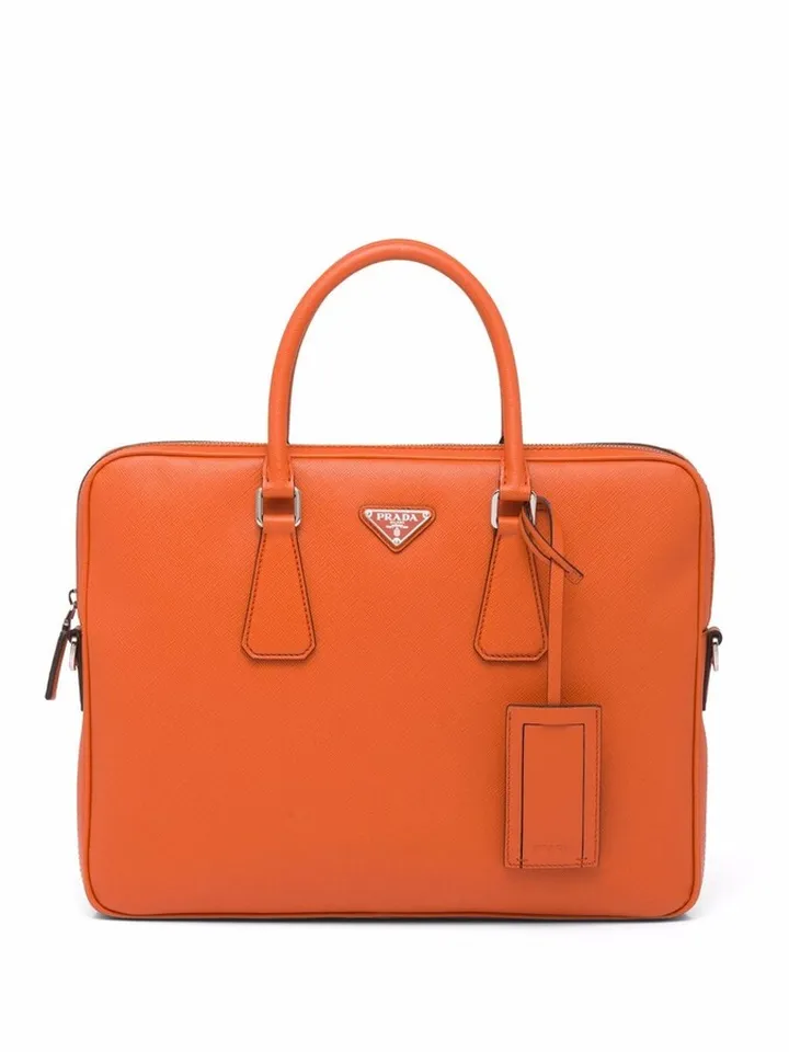 triangle-logo Saffiano leather briefcase
