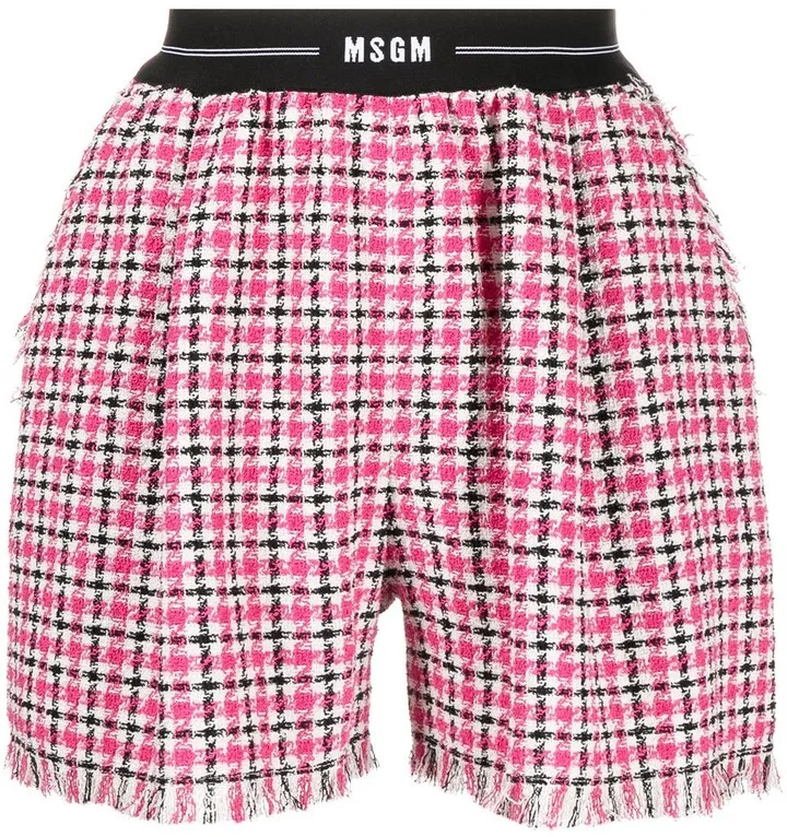 Check-Print Fringe Shorts