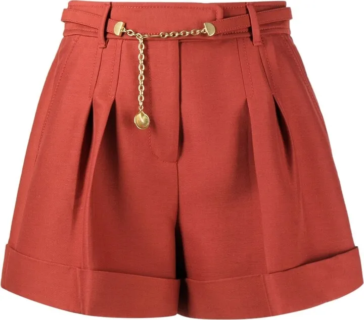 Belted Waist Wool-Blend Shorts