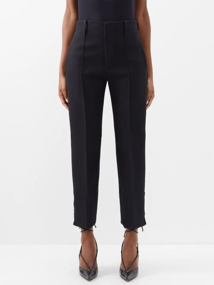 Buttoned-cuff Pintucked Slim-leg Trousers