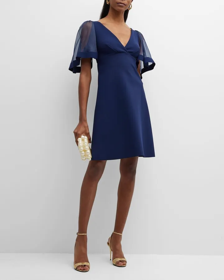 Flutter-Sleeve V-Neck Empire Dress