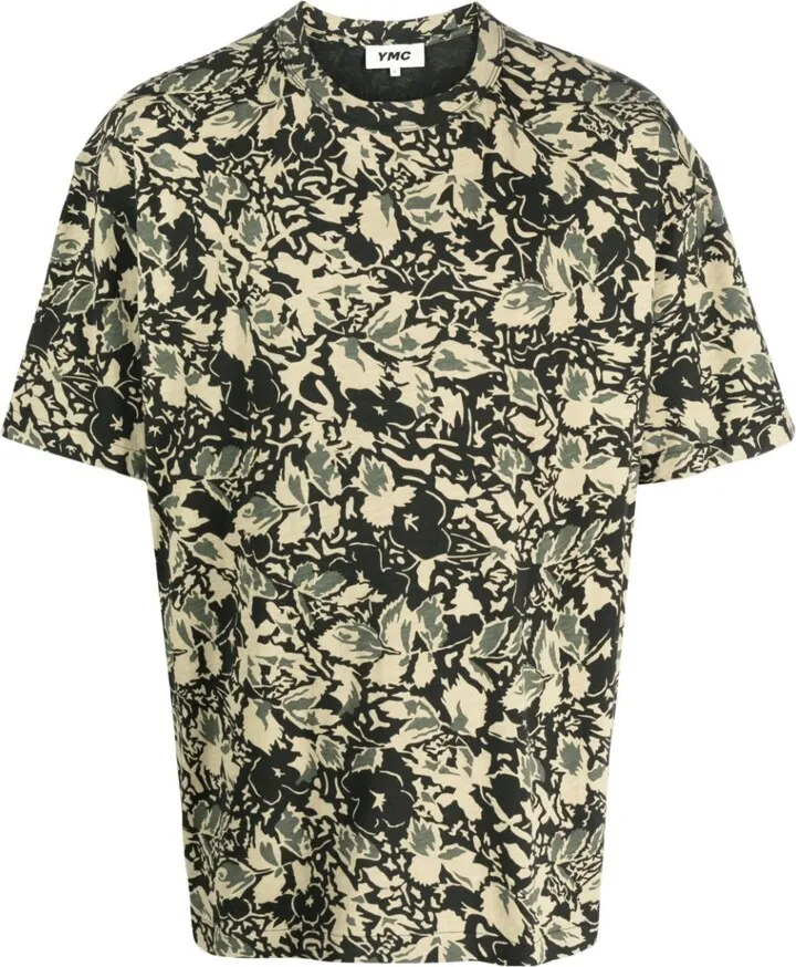 leaf-print organic-cotton T-shirt