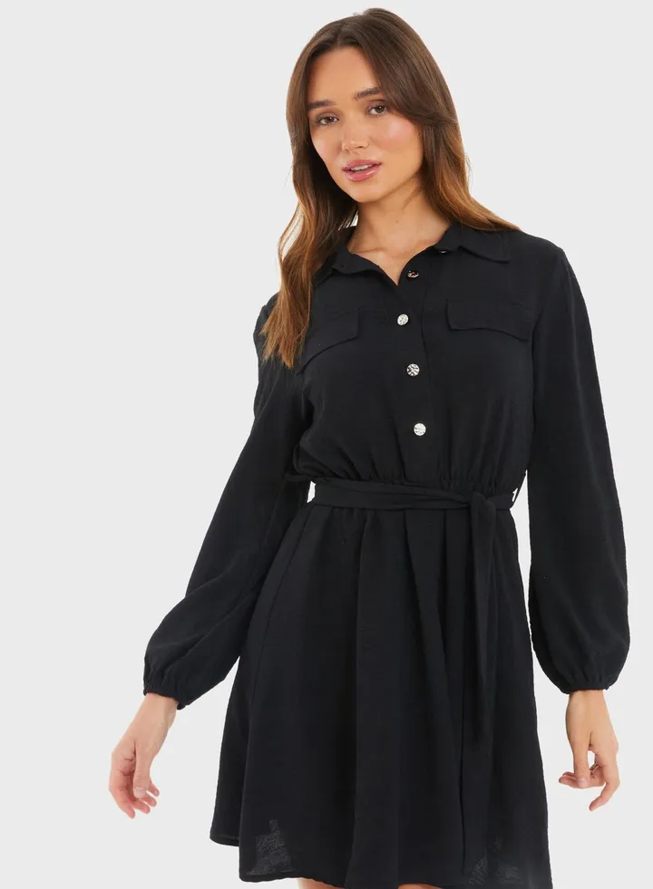 Button Down Pocket Detail Dress