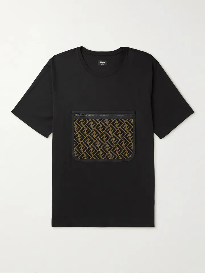 Mesh-Trimmed Cotton-Jersey T-Shirt