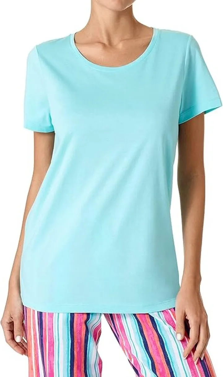 HUE Short Sleeve Scoop Neck Sleep Tee (Aqua Splash) Women's Pajama
