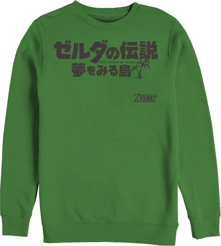 Men's Nintendo Legend of Zelda Link's Awakening Japanese Character Logo Sweatshirt - Kelly Green - 3X Large