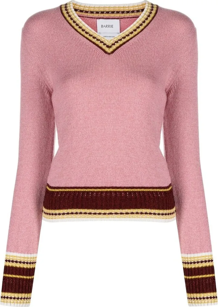 contrasting trim V-neck jumper