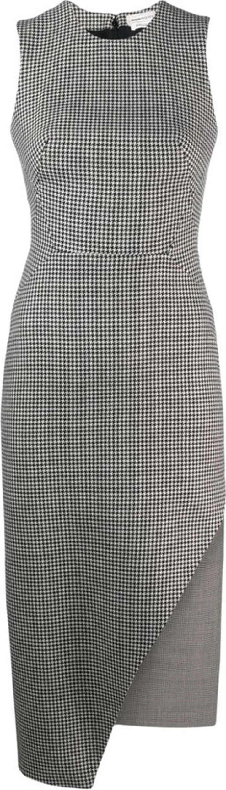 Houndstooth Asymmetric Midi Dress