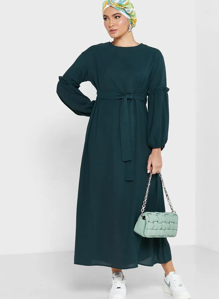 Puff Sleeve Belted Dress