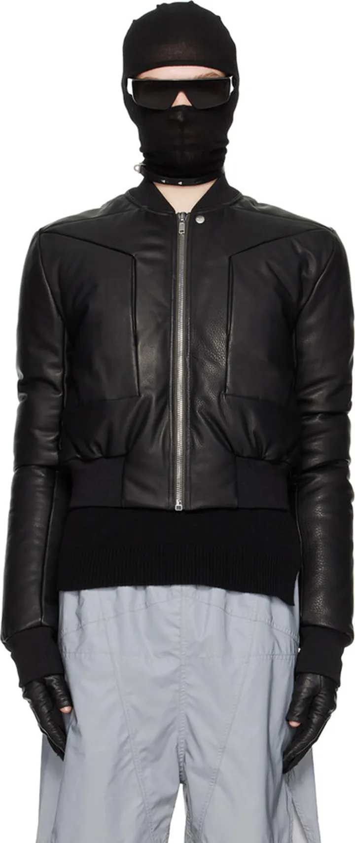 Rick Owens Black Fog Down Leather Bomber Jacket