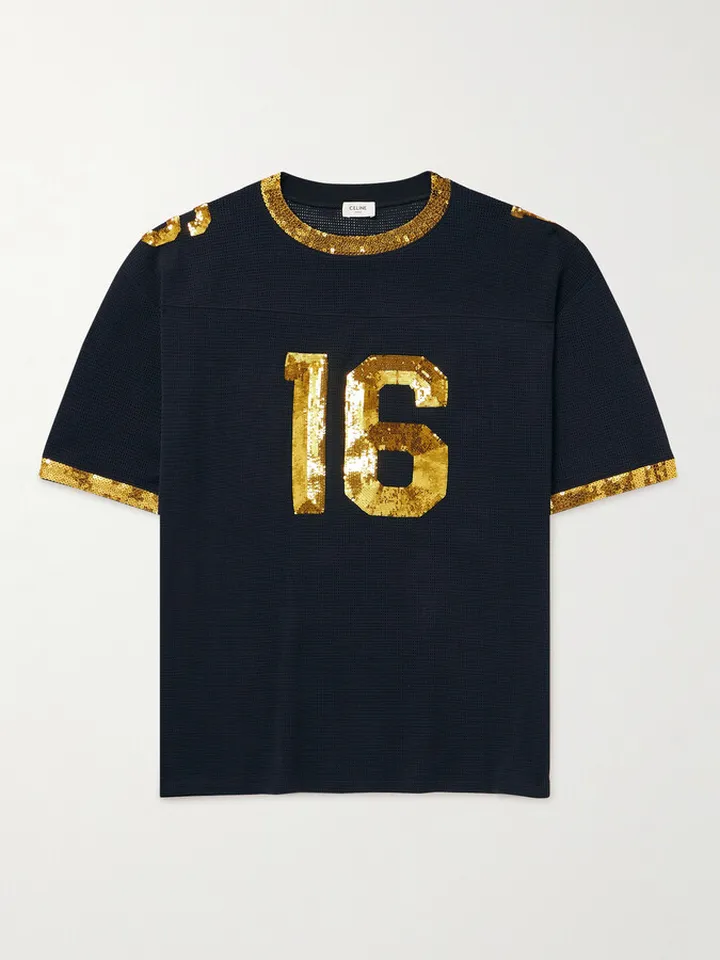 Oversized Sequin-Embellished Cotton-Mesh T-Shirt