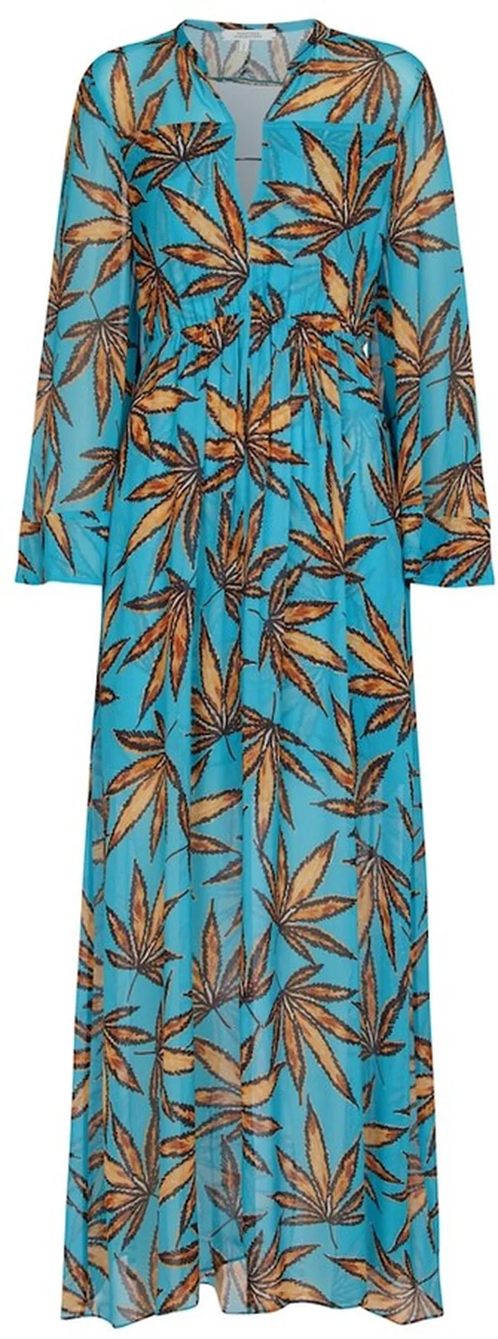 Translucent leaves printed maxi dress