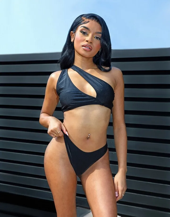 Public Desire x Kenza key hole one shoulder bikini top in black